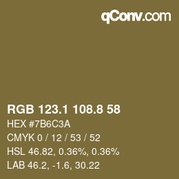 Color code: RGB 123.1 108.8 58 | qconv.com