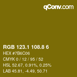 カラーコード: RGB 123.1 108.8 6 | qconv.com