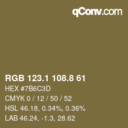 Color code: RGB 123.1 108.8 61 | qconv.com