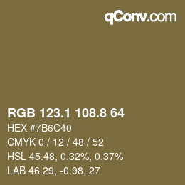 カラーコード: RGB 123.1 108.8 64 | qconv.com