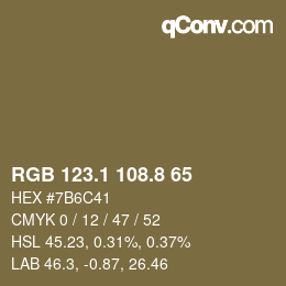 Color code: RGB 123.1 108.8 65 | qconv.com