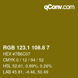 カラーコード: RGB 123.1 108.8 7 | qconv.com