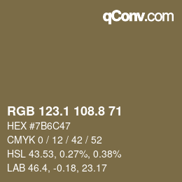 Color code: RGB 123.1 108.8 71 | qconv.com