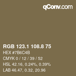 Color code: RGB 123.1 108.8 75 | qconv.com