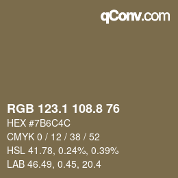 Color code: RGB 123.1 108.8 76 | qconv.com