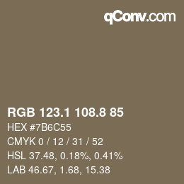 Farbcode: RGB 123.1 108.8 85 | qconv.com