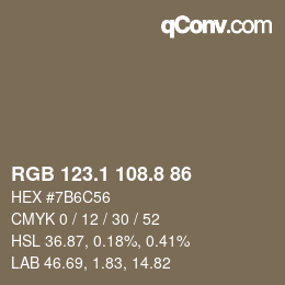 Color code: RGB 123.1 108.8 86 | qconv.com