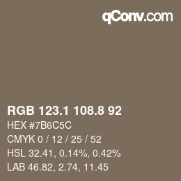 Color code: RGB 123.1 108.8 92 | qconv.com