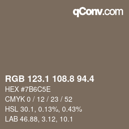 カラーコード: RGB 123.1 108.8 94.4 | qconv.com