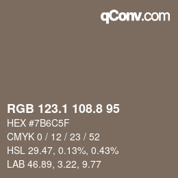 カラーコード: RGB 123.1 108.8 95 | qconv.com