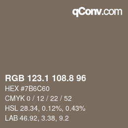 Color code: RGB 123.1 108.8 96 | qconv.com