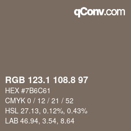 Color code: RGB 123.1 108.8 97 | qconv.com