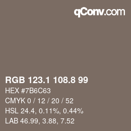 Color code: RGB 123.1 108.8 99 | qconv.com
