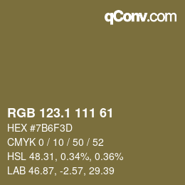 カラーコード: RGB 123.1 111 61 | qconv.com