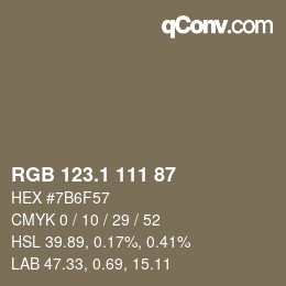 カラーコード: RGB 123.1 111 87 | qconv.com