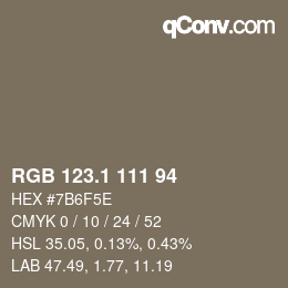 カラーコード: RGB 123.1 111 94 | qconv.com