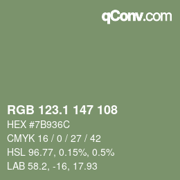 カラーコード: RGB 123.1 147 108 | qconv.com