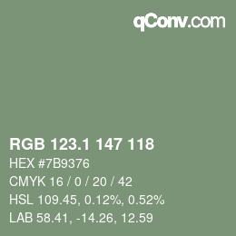 カラーコード: RGB 123.1 147 118 | qconv.com