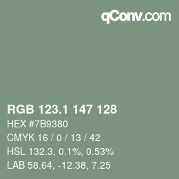 カラーコード: RGB 123.1 147 128 | qconv.com
