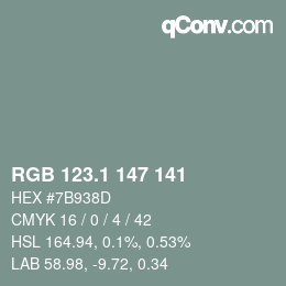 カラーコード: RGB 123.1 147 141 | qconv.com