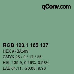 カラーコード: RGB 123.1 165 137 | qconv.com
