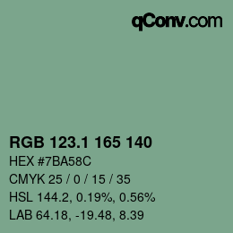 Color code: RGB 123.1 165 140 | qconv.com