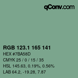 カラーコード: RGB 123.1 165 141 | qconv.com