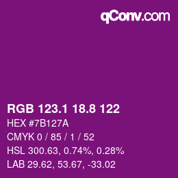 カラーコード: RGB 123.1 18.8 122 | qconv.com