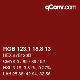 カラーコード: RGB 123.1 18.8 13 | qconv.com
