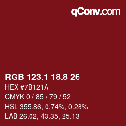 カラーコード: RGB 123.1 18.8 26 | qconv.com