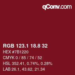 カラーコード: RGB 123.1 18.8 32 | qconv.com