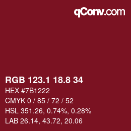 カラーコード: RGB 123.1 18.8 34 | qconv.com