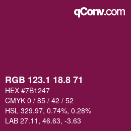 カラーコード: RGB 123.1 18.8 71 | qconv.com