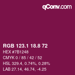 カラーコード: RGB 123.1 18.8 72 | qconv.com
