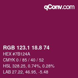 カラーコード: RGB 123.1 18.8 74 | qconv.com