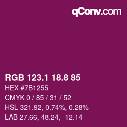 カラーコード: RGB 123.1 18.8 85 | qconv.com