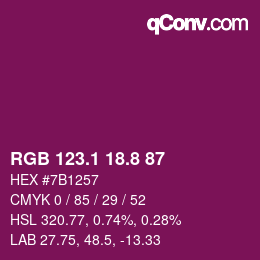 カラーコード: RGB 123.1 18.8 87 | qconv.com