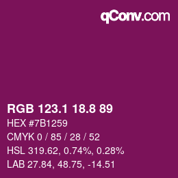 カラーコード: RGB 123.1 18.8 89 | qconv.com