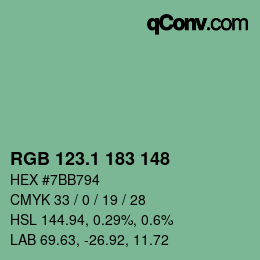 カラーコード: RGB 123.1 183 148 | qconv.com