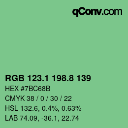 カラーコード: RGB 123.1 198.8 139 | qconv.com