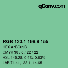 カラーコード: RGB 123.1 198.8 155 | qconv.com