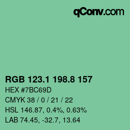 カラーコード: RGB 123.1 198.8 157 | qconv.com