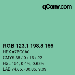 カラーコード: RGB 123.1 198.8 166 | qconv.com
