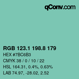 カラーコード: RGB 123.1 198.8 179 | qconv.com