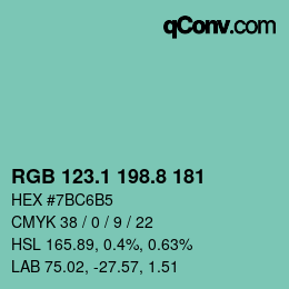 カラーコード: RGB 123.1 198.8 181 | qconv.com