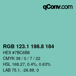 カラーコード: RGB 123.1 198.8 184 | qconv.com