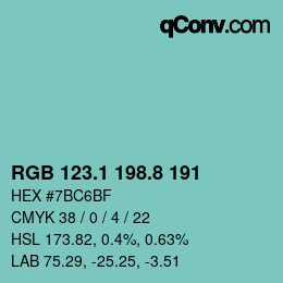 Color code: RGB 123.1 198.8 191 | qconv.com