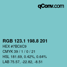 Color code: RGB 123.1 198.8 201 | qconv.com