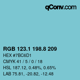 カラーコード: RGB 123.1 198.8 209 | qconv.com