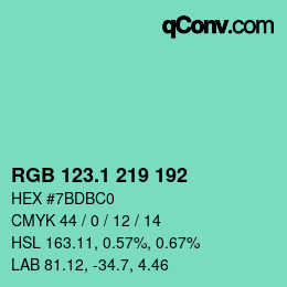 カラーコード: RGB 123.1 219 192 | qconv.com